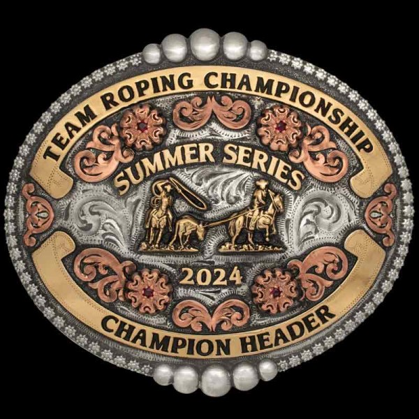  The traditional Davie Custom Belt Buckle will pull together any western outfit. Features a classic oval shape with copper scrollwork and our signature berry frame with large silver beads. Personalize it now!